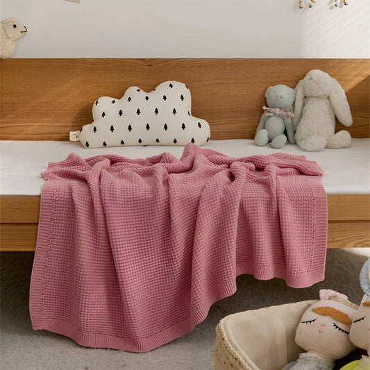 OEKO-TEX® Pink Waffle Knitted Cotton Blanket - Front View - Bambisserie