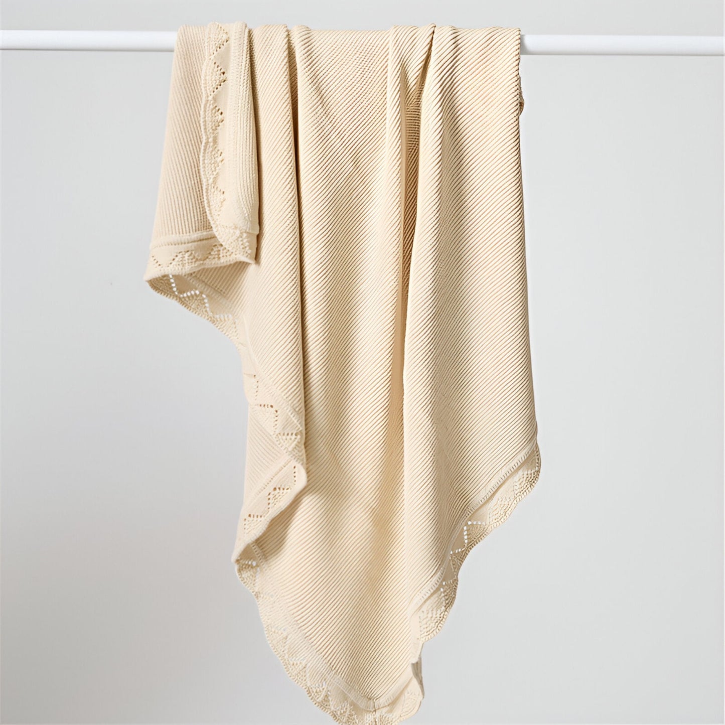 OEKO-TEX® Lullaby Knitted Cotton Blanket, Oat - Draped on pole - Bambisserie