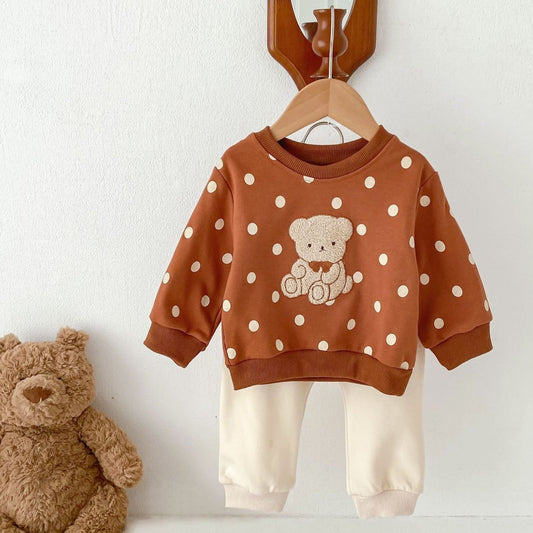 Polka Bear Cotton Lounge Set (6m-4yrs)