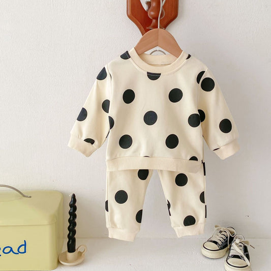 Polka Pop Cotton Lounge Set, Cream (6m-4yrs)