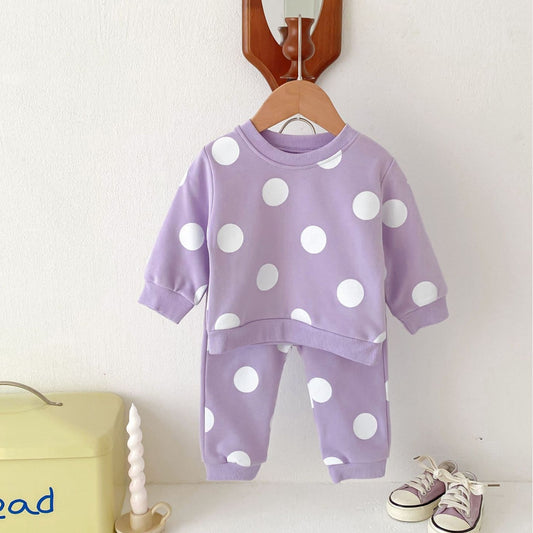 Polka Pop Cotton Lounge Set, Purple (6m-4yrs)