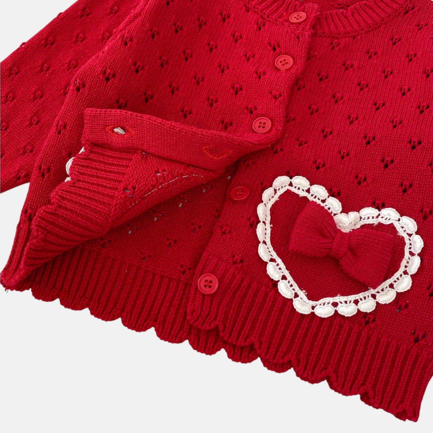 Poppy Heart Cotton Knit Cardigan (3m-3yrs)