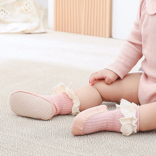 Ruffle Lace Baby Slipper Socks, Blossom Pink (11-13cm)