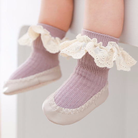 Ruffle Lace Baby Slipper Socks, Purple (11-13cm)