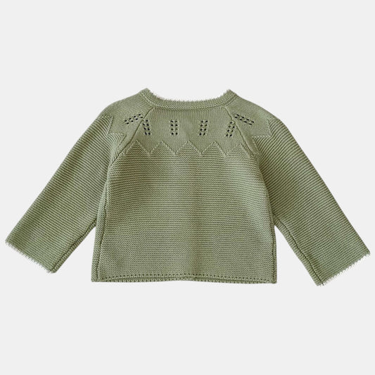 Sage Pointelle Cotton Knit Cardigan (3m-3yrs)