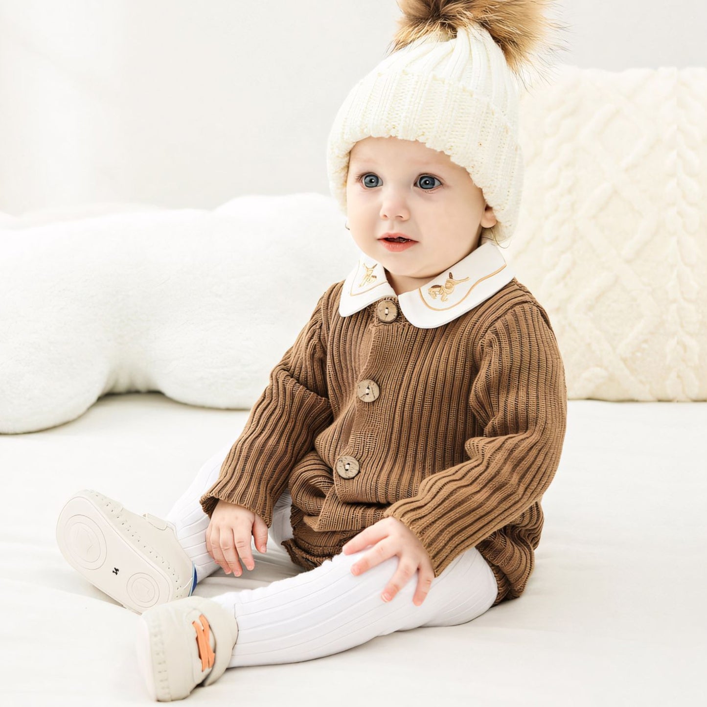 Soft Cotton Knit Baby Romper, Brown (0m-24m)