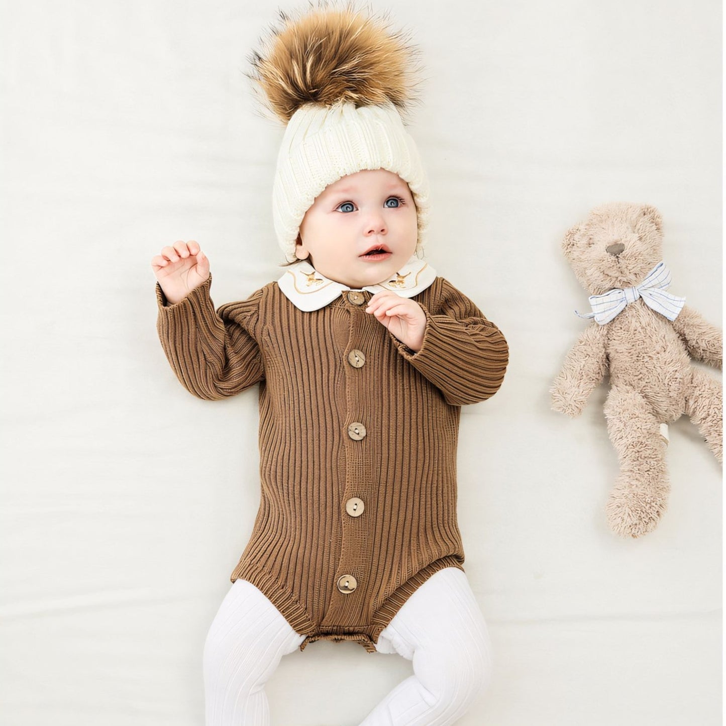Soft Cotton Knit Baby Romper, Brown (0m-24m)