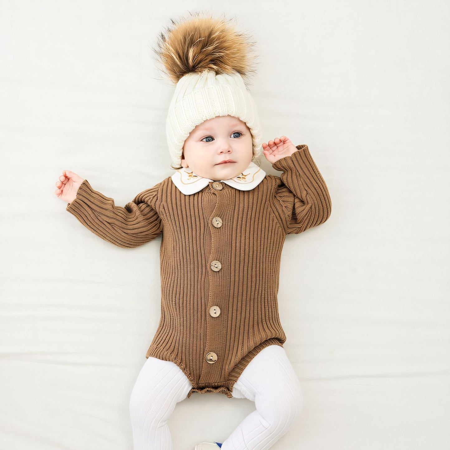 Soft Cotton Knit Baby Romper, Brown (0m-24m)