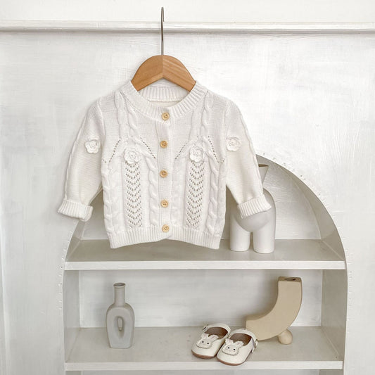 Tara Floral Knit Cardigan - White (3m-3yrs)