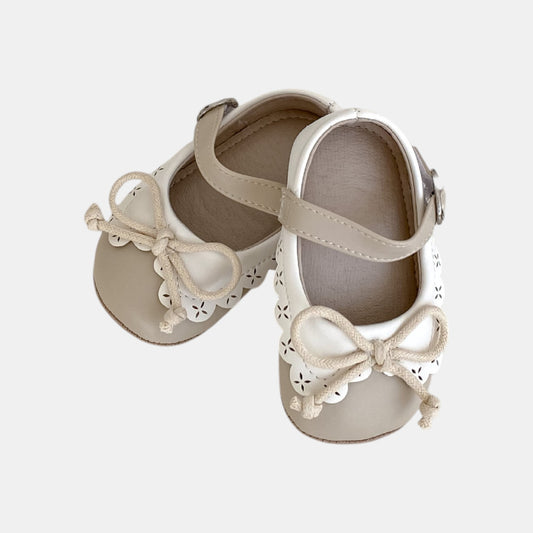 Taupe Retro Bow Baby Shoes (11-13cm)