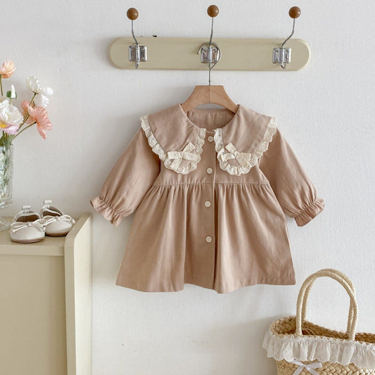 Tessa Lace Collar Dress - Khaki (6m-4yrs)