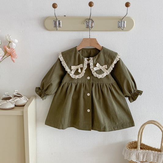 Tessa Lace Collar Dress - Olive Green (6m-4yrs)