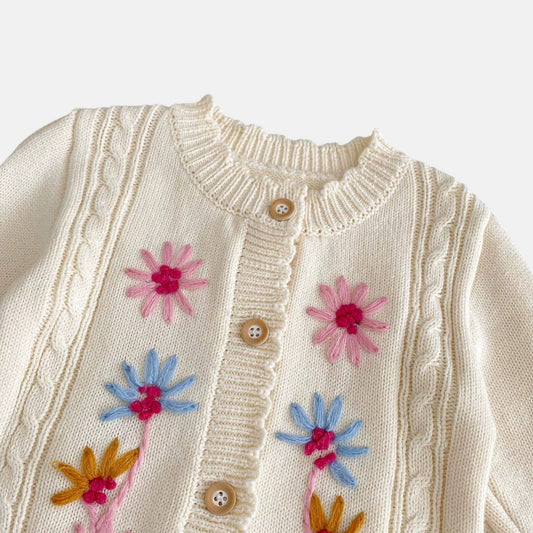 Verna Blossom Knit Romper, Cream (3m-24m)