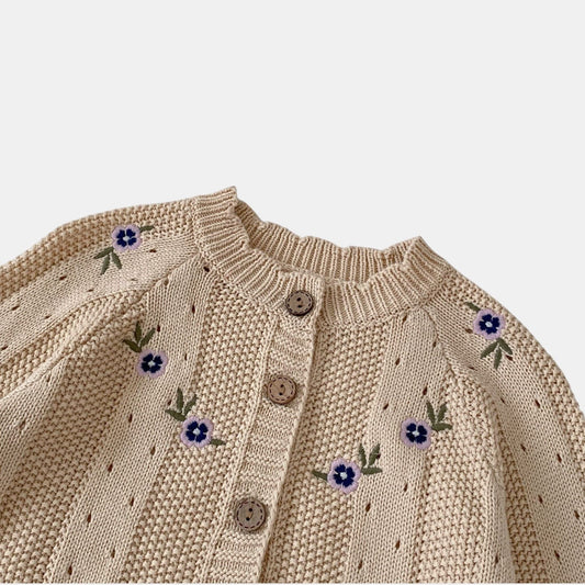 Violet Pansy Cotton Knit Cardigan (3m-3yrs)