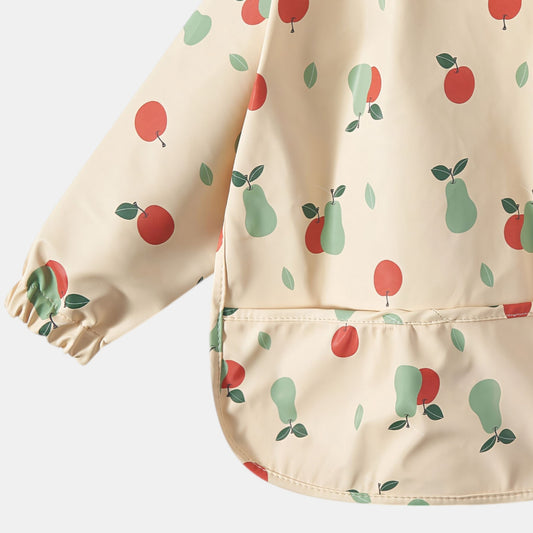 Waterproof Long Sleeve Pocket Bib, Apples & Pears - Detail - Bambisserie