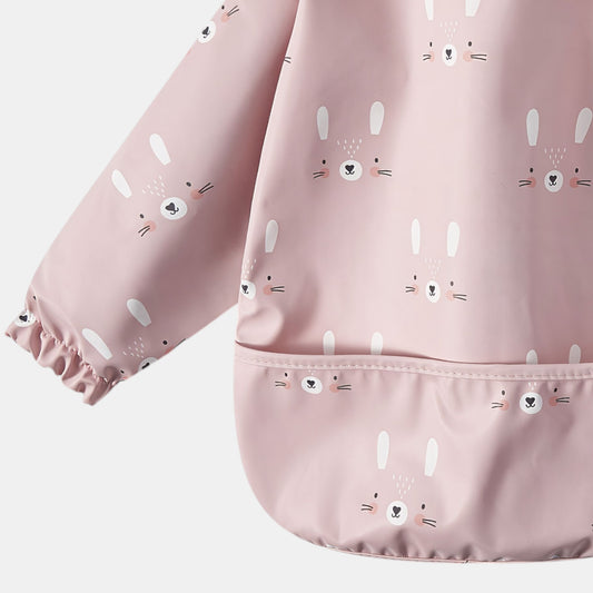 Waterproof Long Sleeve Pocket Bib, Blushing Bunny - Detail - Bambisserie