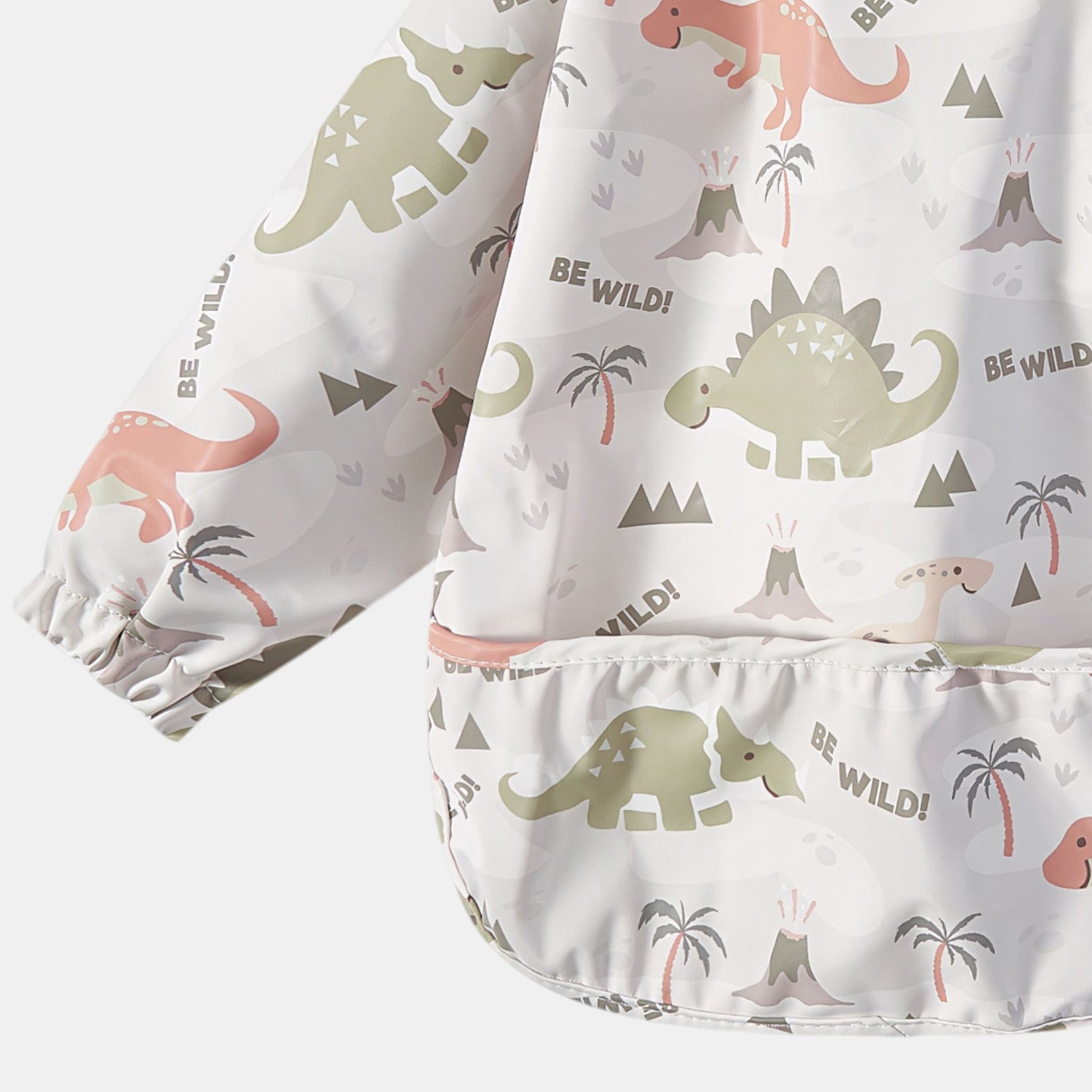 Waterproof Long Sleeve Pocket Bib, Dinosaurs - Detail - Bambisserie