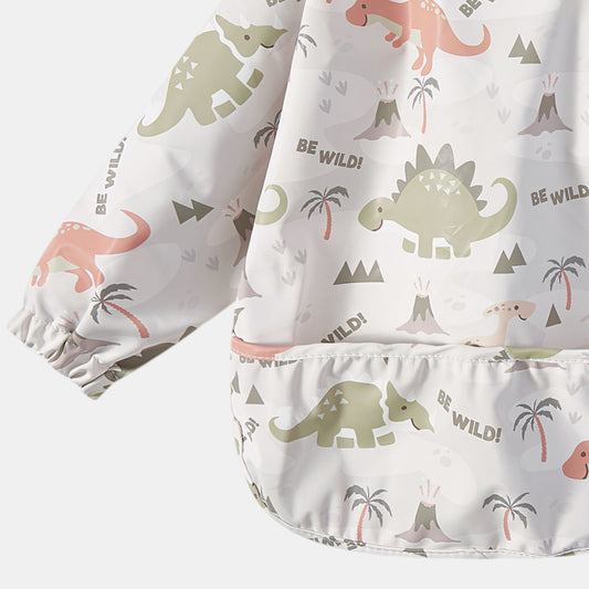 Waterproof Long Sleeve Pocket Bib, Dinosaurs - Detail - Bambisserie