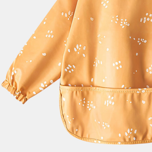 Waterproof Long Sleeve Pocket Bib, Footprints - Detail - Bambisserie