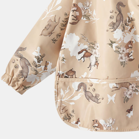 Waterproof Long Sleeve Pocket Bib, Fox & Bunny - Detail - Bambisserie