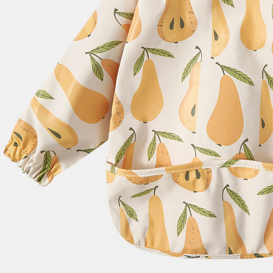 Waterproof Long Sleeve Pocket Bib, Fragrant Pears - Detail - Bambisserie