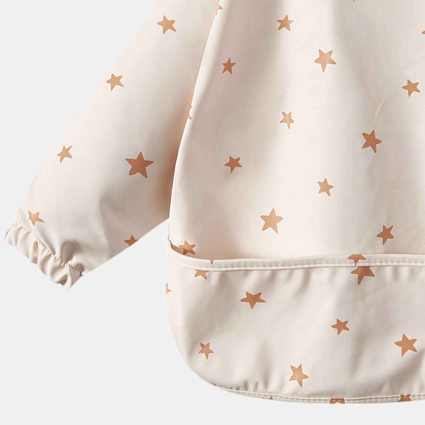 Waterproof Long Sleeve Pocket Bib, Golden Stars - Detail - Bambisserie