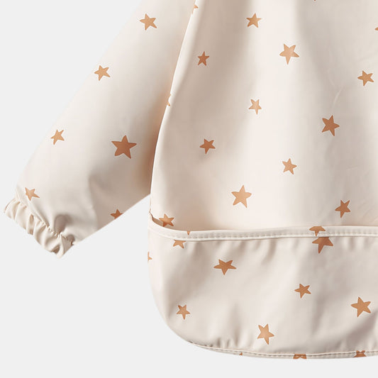 Waterproof Long Sleeve Pocket Bib, Golden Stars - Detail - Bambisserie