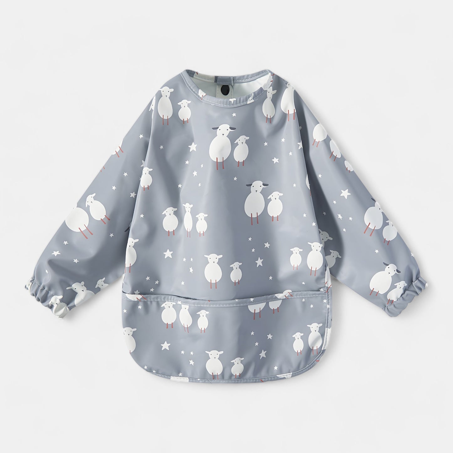 Waterproof Long Sleeve Pocket Bib, Grey Lamb - Bambisserie