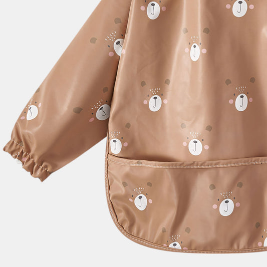 Waterproof Long Sleeve Pocket Bib, Blushing Bear - Detail - Bambisserie