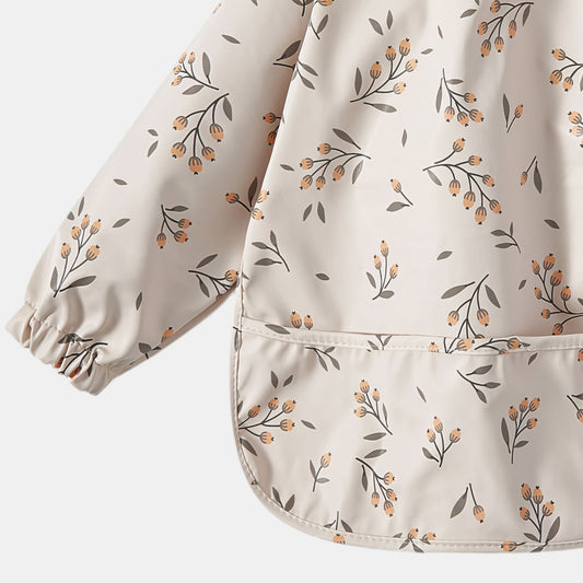 Waterproof Long Sleeve Pocket Bib, Olives - Detail - Bambisserie