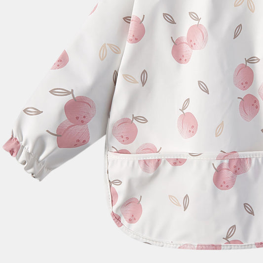 Waterproof Long Sleeve Pocket Bib, Peaches - Detail - Bambisserie