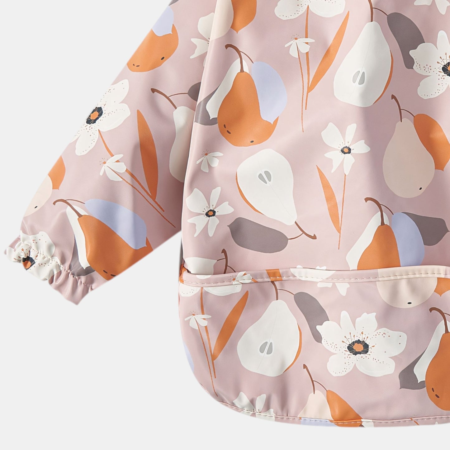 Waterproof Long Sleeve Pocket Bib, Pear Blossom - Detail - Bambisserie