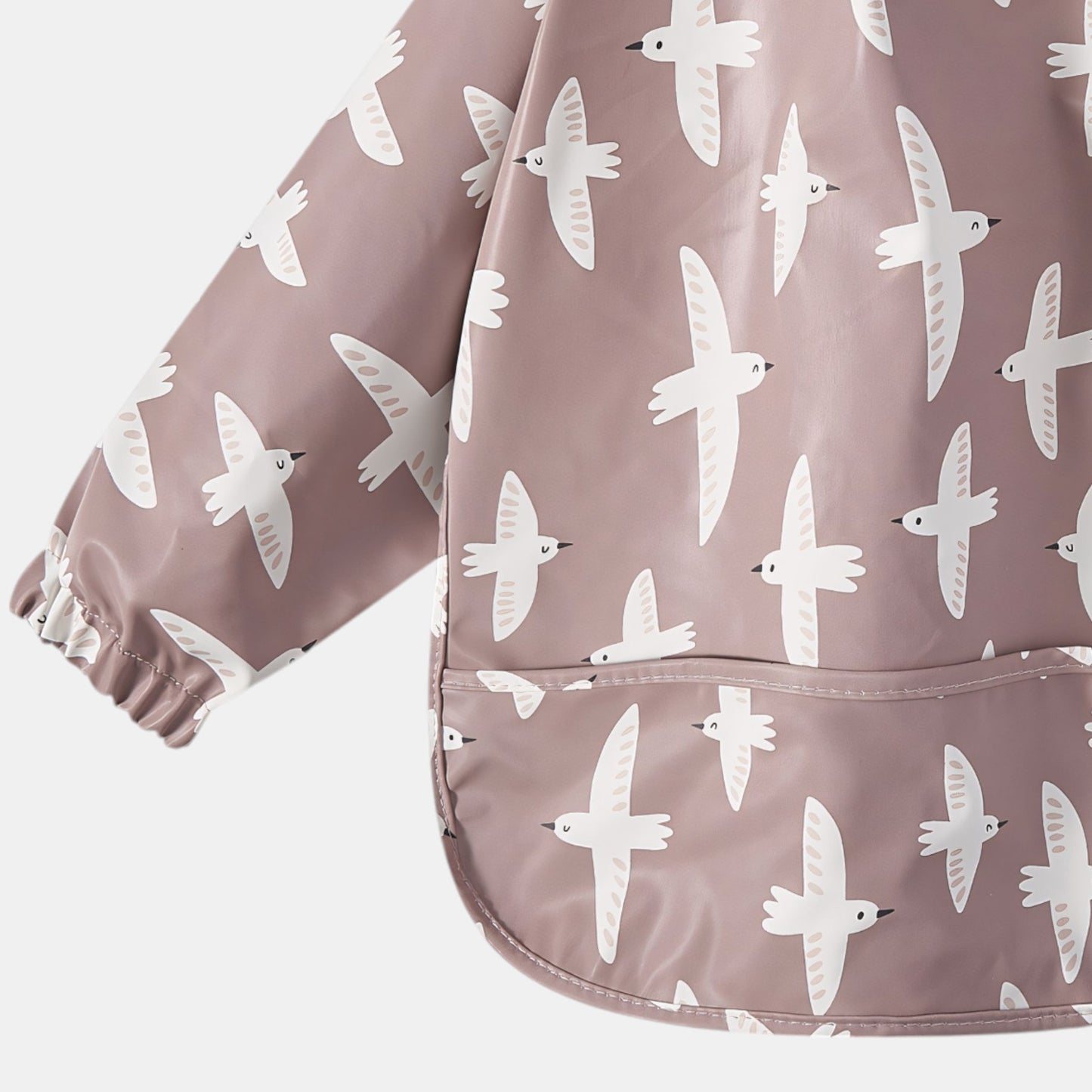Waterproof Long Sleeve Pocket Bib, Seagulls - Detail - Bambisserie