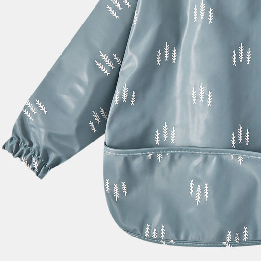 Waterproof Long Sleeve Pocket Bib, White Forest - Detail - Bambisserie