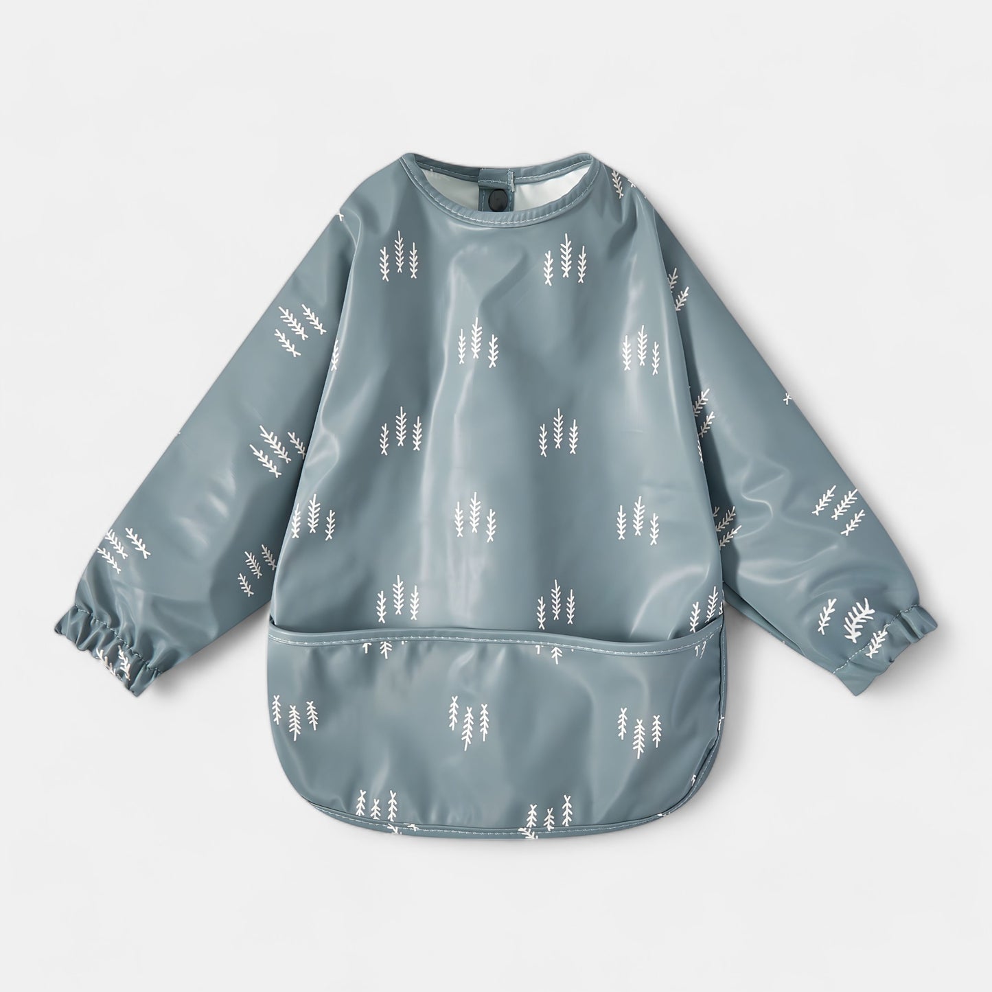 Waterproof Long Sleeve Pocket Bib, White Forest - Bambisserie