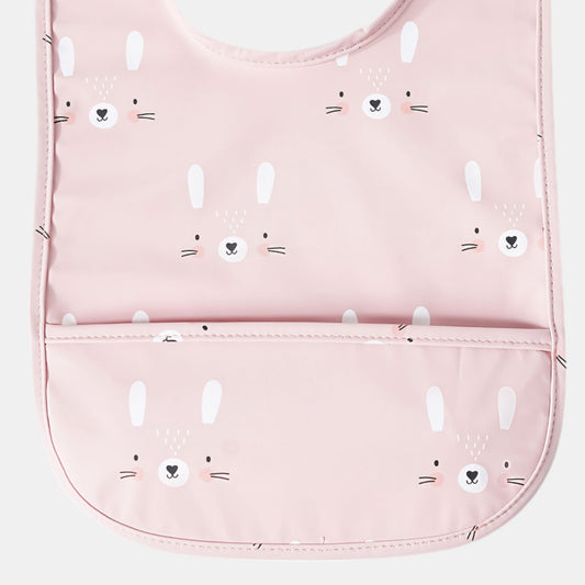 Waterproof Snap Pocket Bib, Blushing Bunny - Detail - Bambisserie