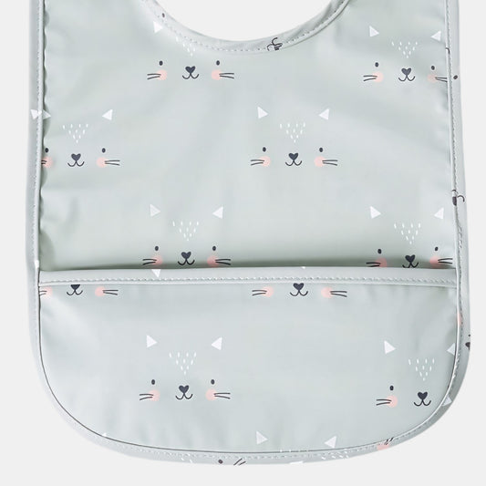 Waterproof Snap Pocket Bib, Blushing Cat - Detail - Bambisserie