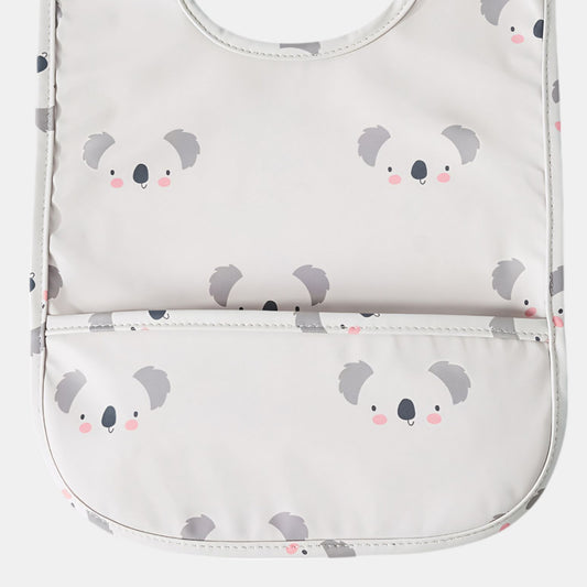 Waterproof Snap Pocket Bib, Blushing Koala - Detail - Bambisserie