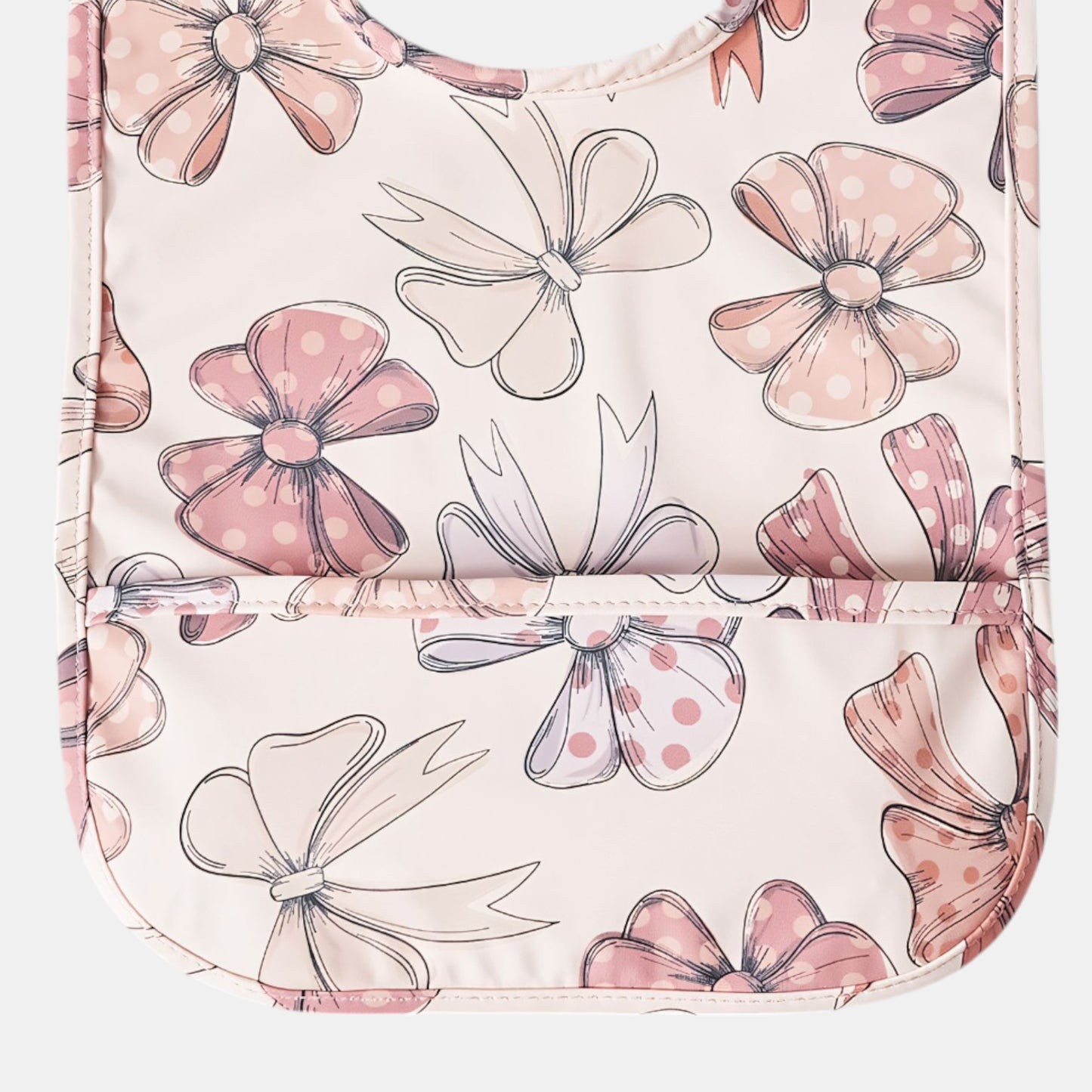 Waterproof Snap Pocket Bib, Bows - Detail - Bambisserie