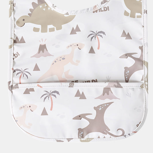 Waterproof Snap Pocket Bib, Dinosaurs - Detail - Bambisserie