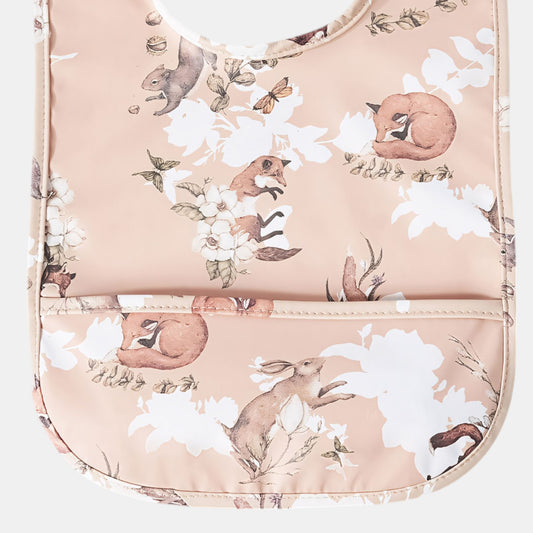 Waterproof Snap Pocket Bib, Fox & Bunny - Detail - Bambisserie