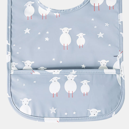 Waterproof Snap Pocket Bib, Grey Lamb - Detail - Bambisserie