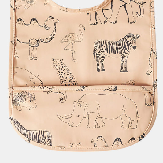 Waterproof Snap Pocket Bib, Zoo Friends - Detail - Bambisserie