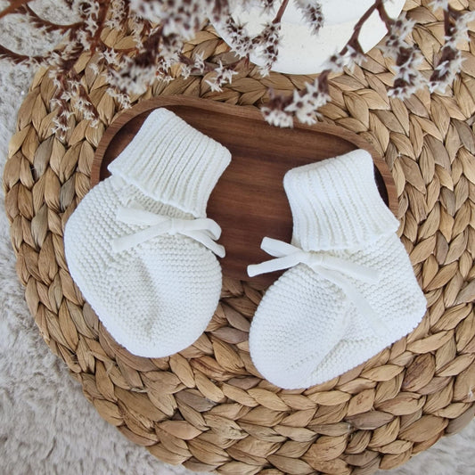 White Knit Baby Booties with Bow (9-12cm)