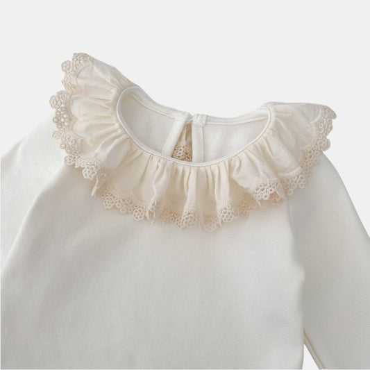 Zinnia Ruffle Cotton Top, Ivory (3m-3yrs)
