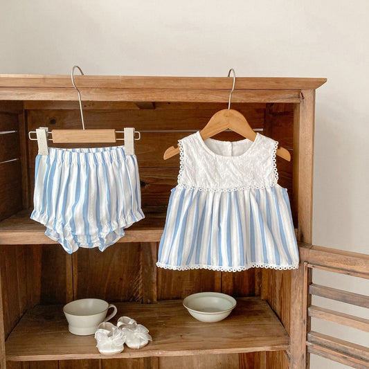 Zoey Cotton Blue Stripe Set (6m-4yrs)