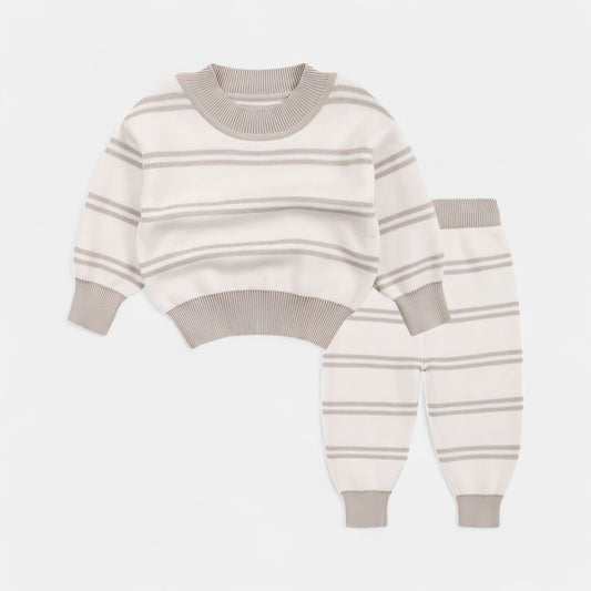Grey Stripes Cotton Knit Set (3m-3yrs)