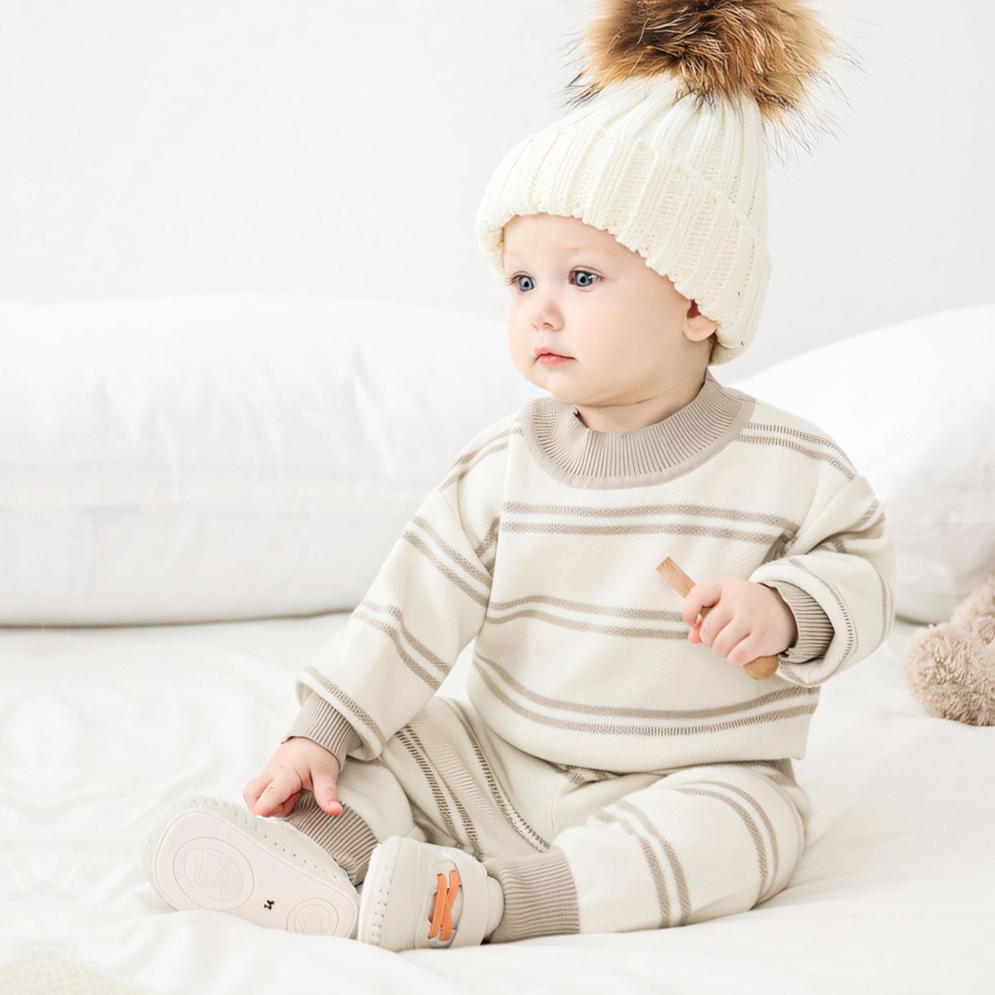 Grey Stripes Cotton Knit Set (3m-3yrs)