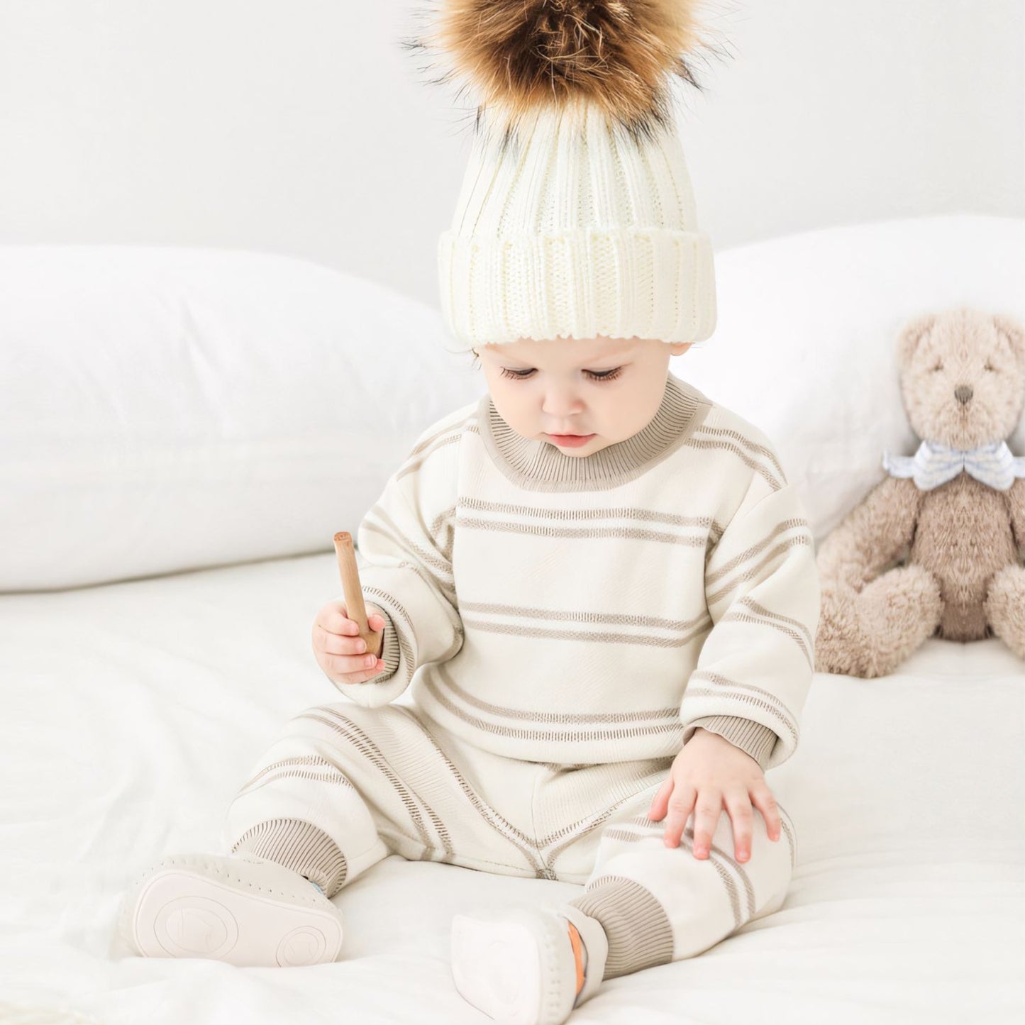 Grey Stripes Cotton Knit Set (3m-3yrs)