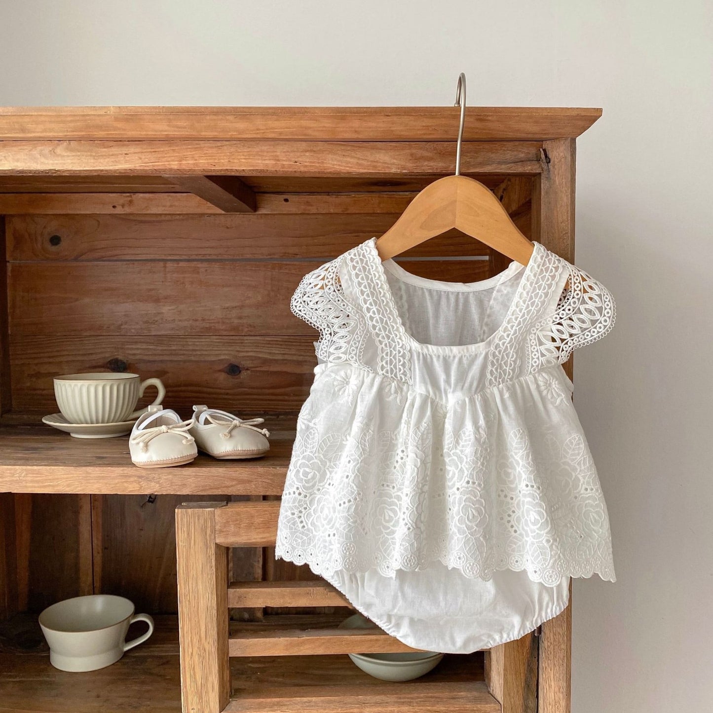 Alba Floral Romper Dress - Ivory (3m-24m)